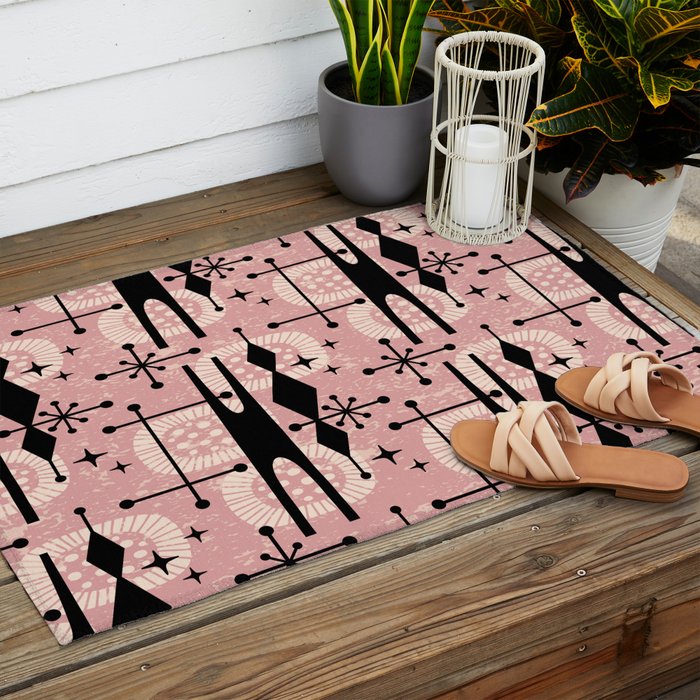 Retro Atomic Mid Century Pattern 771 Dusty Rose Outdoor Rug Gallery Image 2