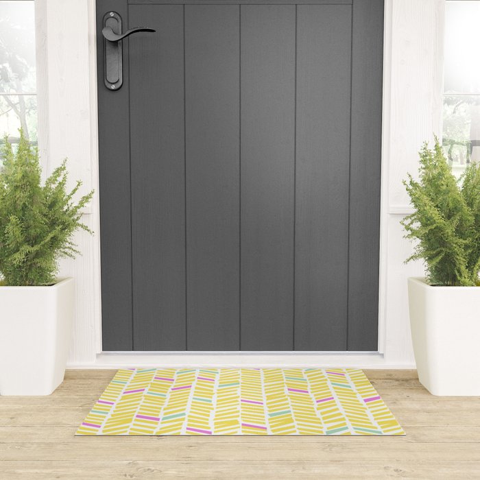 Herringbone Yellow Welcome Mat Gallery Image 3