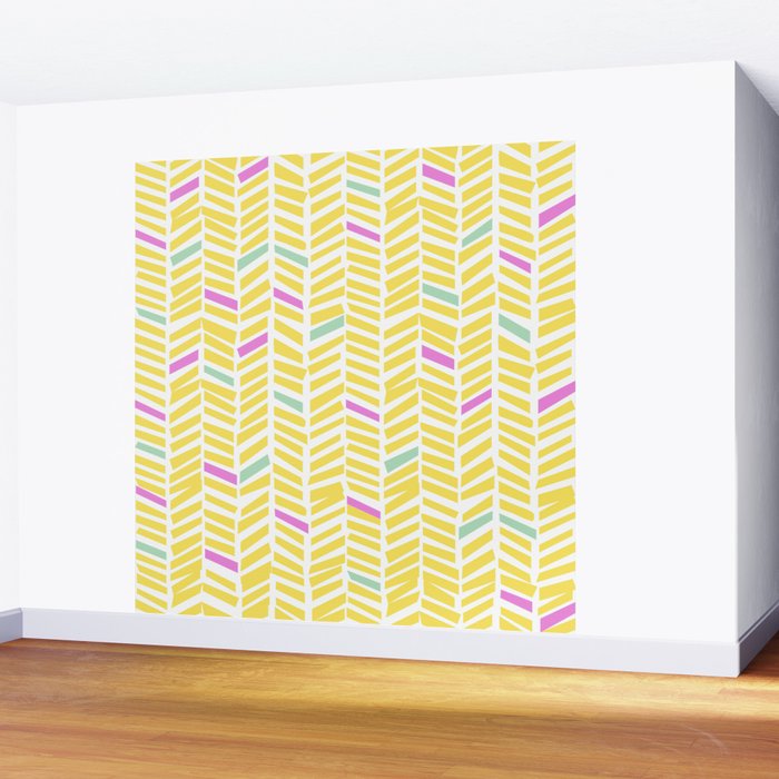 Herringbone Yellow Wall Mural Gallery Image 2