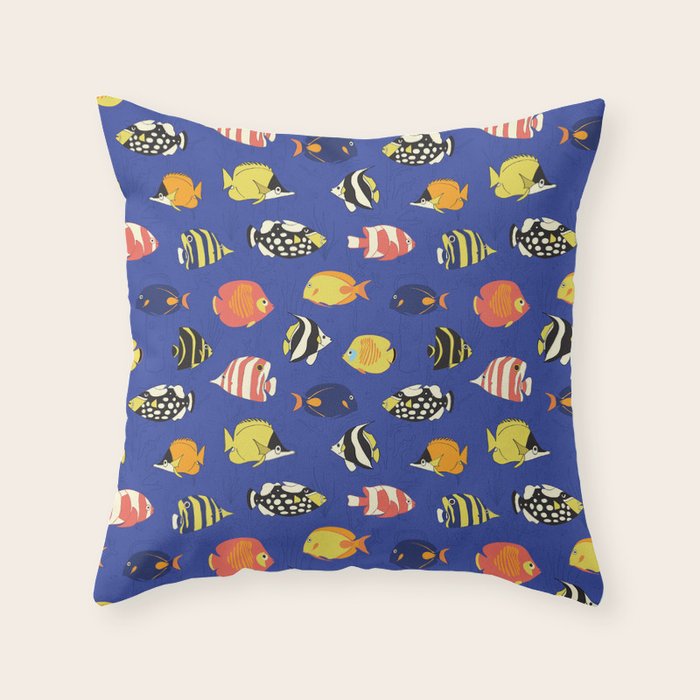 Exotic School Of Reef Fish Throw Pillow Gallery Image 1