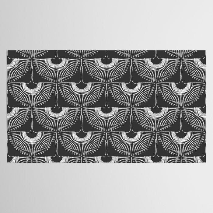 Japanese Crane Ornate Art Deco Dark Monochrome Pattern II Tablecloth Gallery Image 2