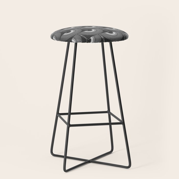 Japanese Crane Ornate Art Deco Dark Monochrome Pattern II Stool Gallery Image 1