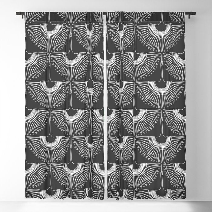 Japanese Crane Ornate Art Deco Dark Monochrome Pattern II Window Curtain Gallery Image 5
