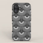 Japanese Crane Ornate Art Deco Dark Monochrome Pattern II iPhone Case Gallery Image 1