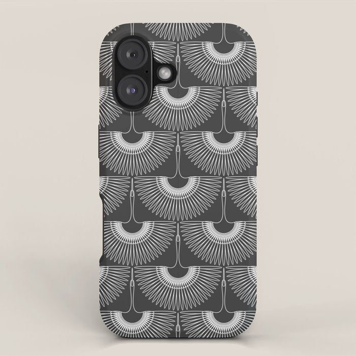 Japanese Crane Ornate Art Deco Dark Monochrome Pattern II iPhone Case Gallery Image 1