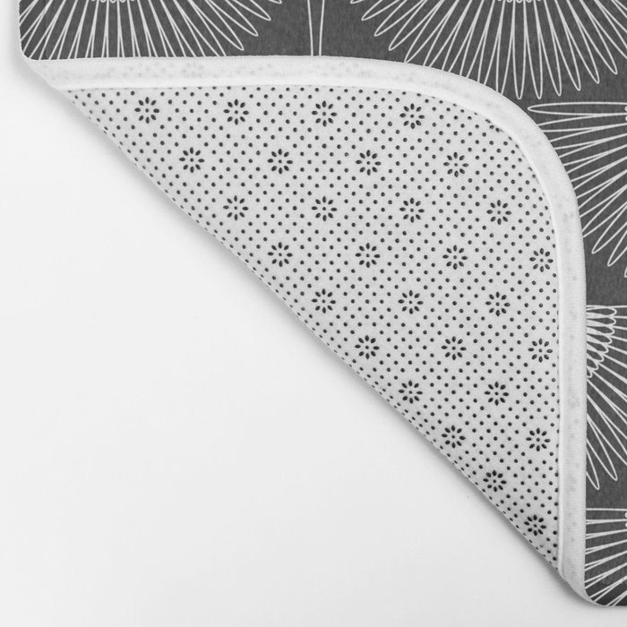 Japanese Crane Ornate Art Deco Dark Monochrome Pattern II Bath Mat Gallery Image 2