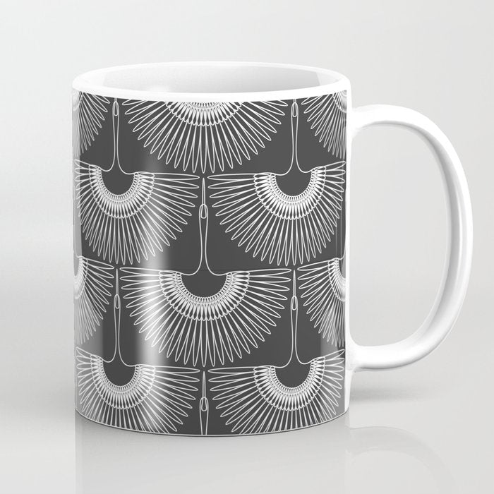 Japanese Crane Ornate Art Deco Dark Monochrome Pattern II Coffee Mug Gallery Image 1