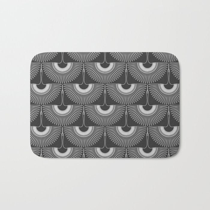 Japanese Crane Ornate Art Deco Dark Monochrome Pattern II Bath Mat Gallery Image 1
