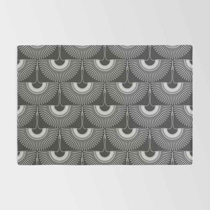 Japanese Crane Ornate Art Deco Dark Monochrome Pattern II Rug Gallery Image 2