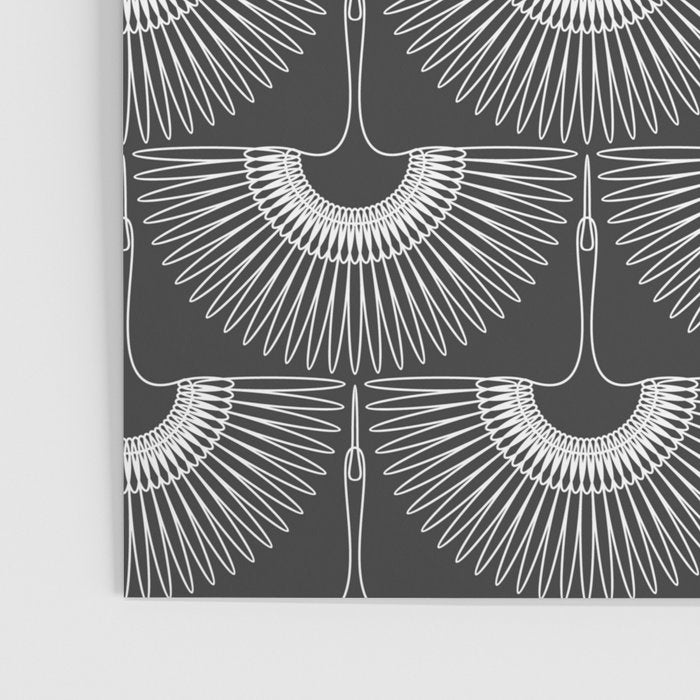 Japanese Crane Ornate Art Deco Dark Monochrome Pattern II Poster Gallery Image 3