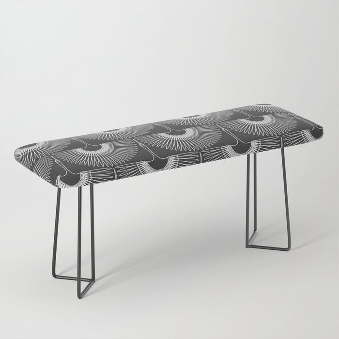 Japanese Crane Ornate Art Deco Dark Monochrome Pattern II Bench Gallery Image 1
