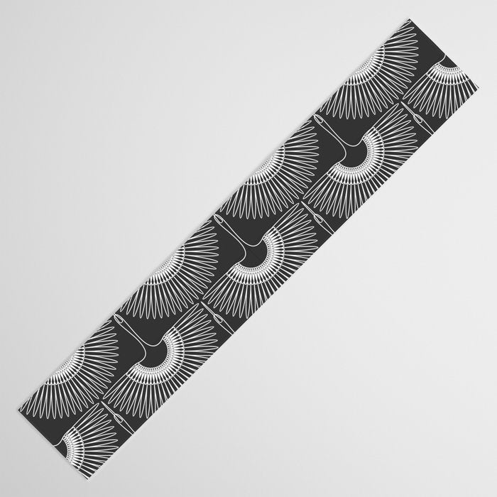Japanese Crane Ornate Art Deco Dark Monochrome Pattern II Table Runner Gallery Image 3