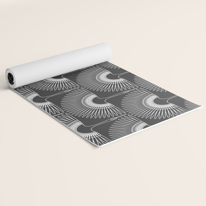 Japanese Crane Ornate Art Deco Dark Monochrome Pattern II Yoga Mat Gallery Image 2