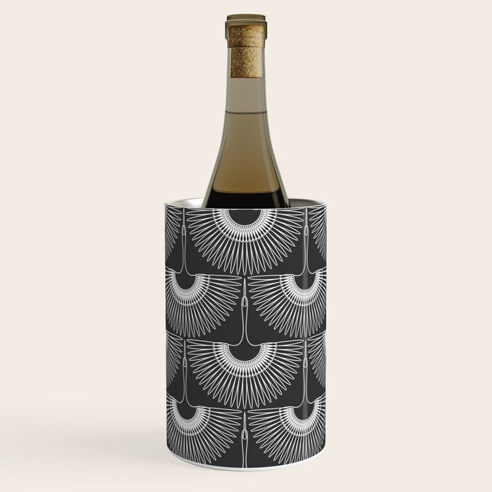 Japanese Crane Ornate Art Deco Dark Monochrome Pattern II Wine Chiller Gallery Image 1