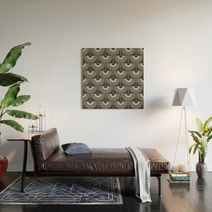 Japanese Crane Ornate Art Deco Dark Monochrome Pattern II Wood Wall Art Gallery Image 2