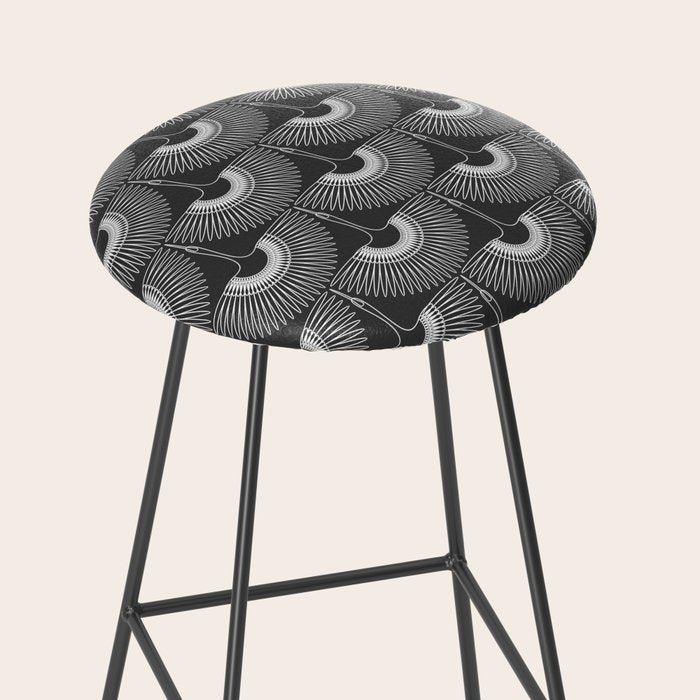 Japanese Crane Ornate Art Deco Dark Monochrome Pattern II Stool Gallery Image 2