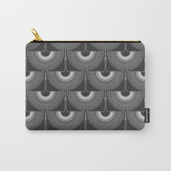 Japanese Crane Ornate Art Deco Dark Monochrome Pattern II Carry All Pouch Gallery Image 1