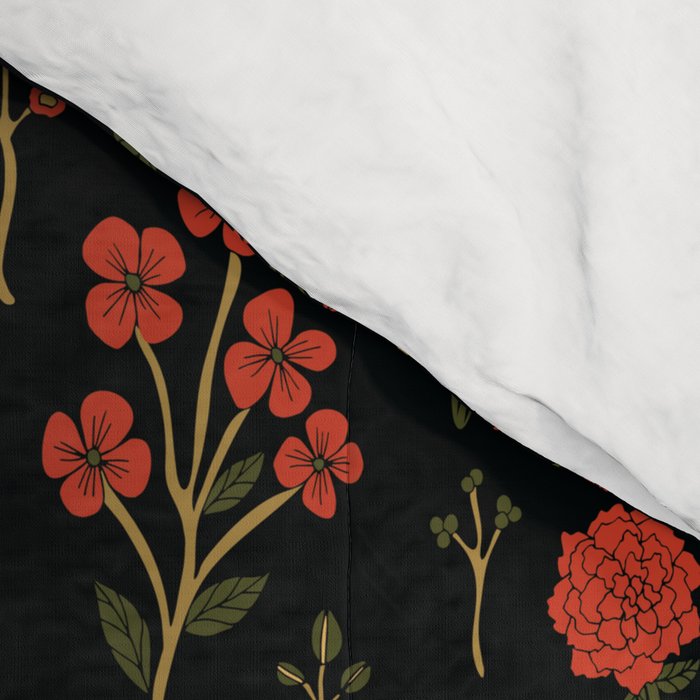Green, Red-Orange, and Black Floral/Botanical Print Comforter Gallery Image 4
