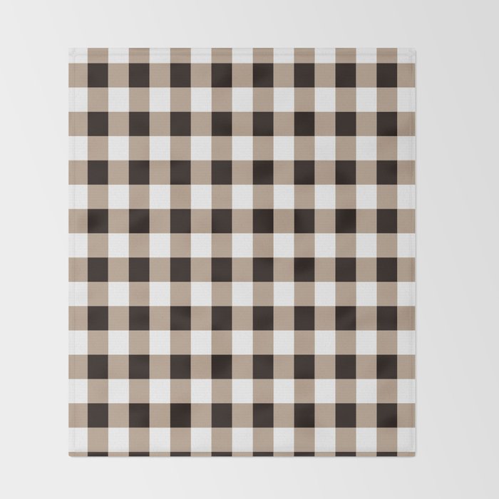 Gingham Large Tan Black White Throw Blanket Gallery Image 2