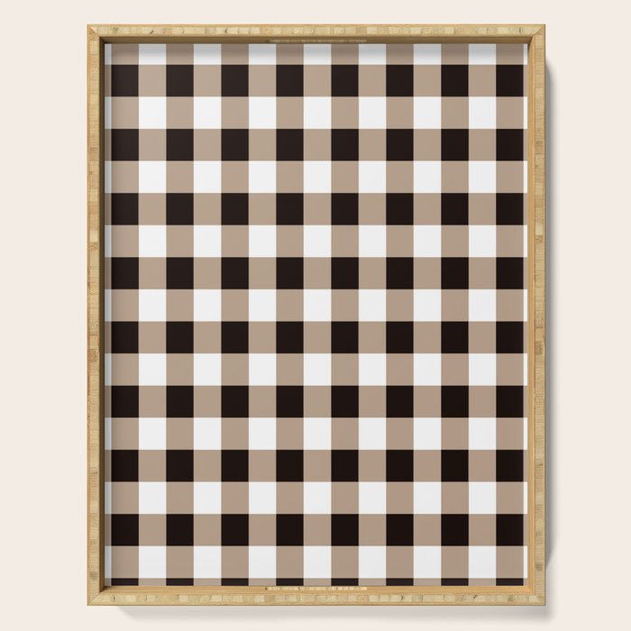Gingham Large Tan Black White Serving Tray Gallery Image 1