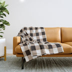 Gingham Large Tan Black White Throw Blanket Gallery Image 1