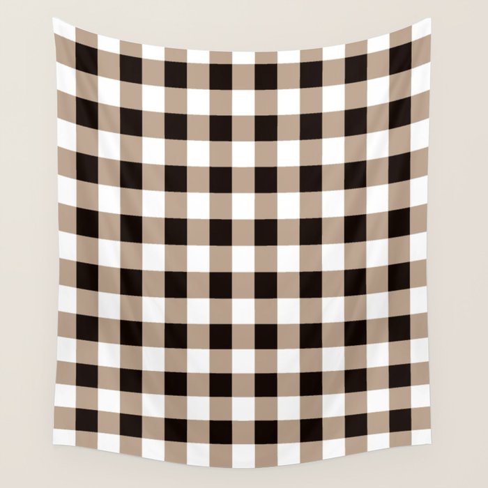 Gingham Large Tan Black White Wall Tapestry Gallery Image 1
