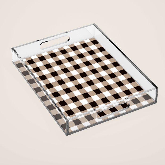 Gingham Large Tan Black White Acrylic Tray Gallery Image 1