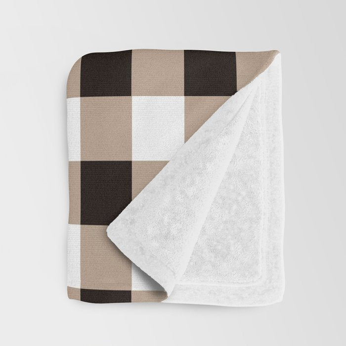 Gingham Large Tan Black White Throw Blanket Gallery Image 3