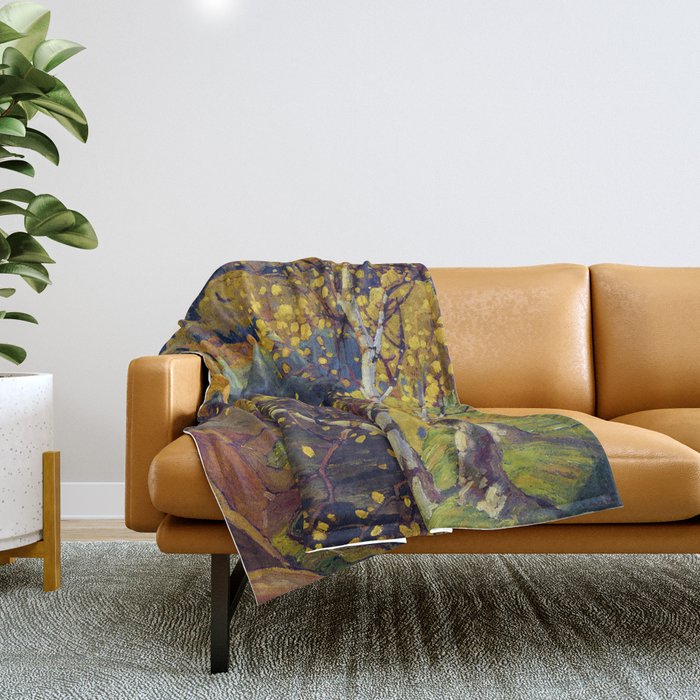 Franklin Carmichael Canadian artist Art Nouveau Post-Impressionism October Gold Throw Blanket Gallery Image 1