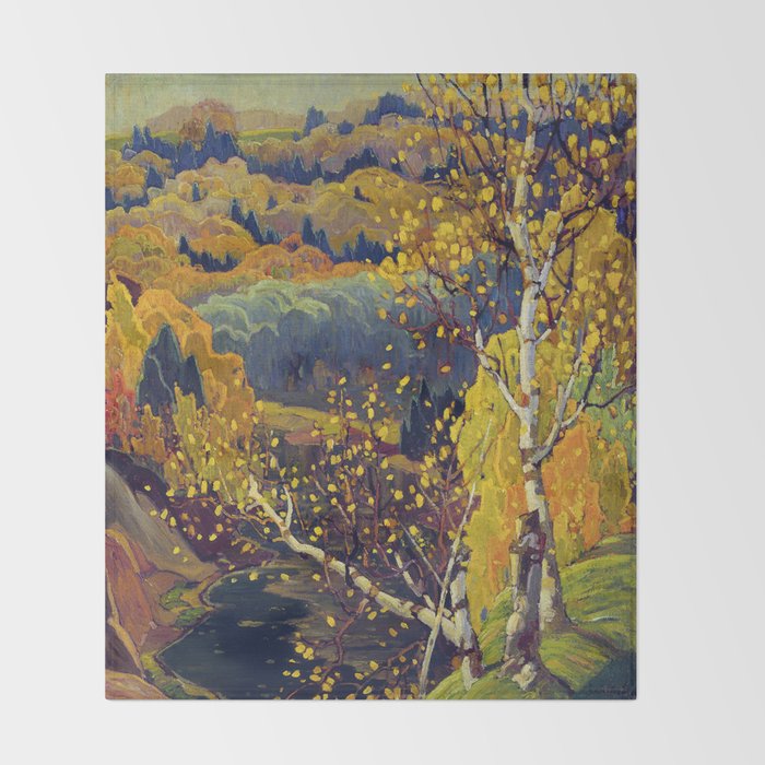 Franklin Carmichael Canadian artist Art Nouveau Post-Impressionism October Gold Throw Blanket Gallery Image 2