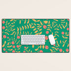 Block print berries bright green Desk Mat Gallery Image 1