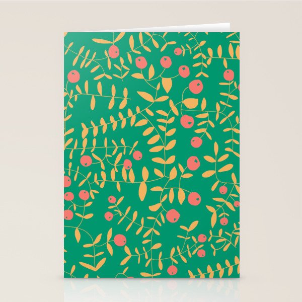 Block print berries bright green Stationery Card Gallery Image 1