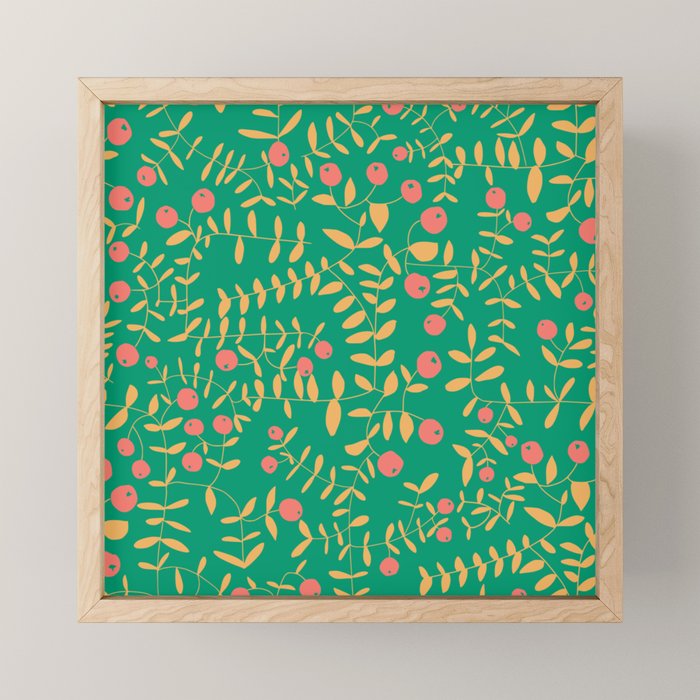 Block print berries bright green Mini Art Print Gallery Image 1
