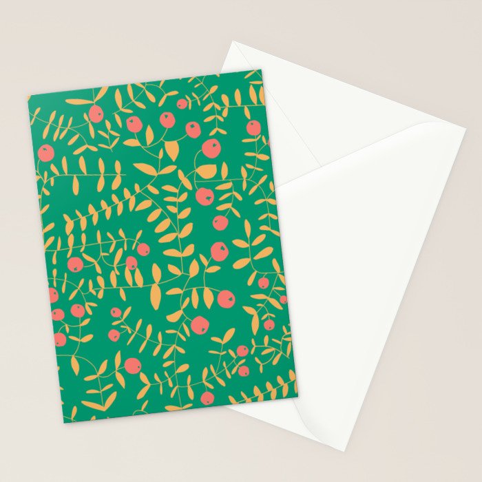 Block print berries bright green Stationery Card Gallery Image 2
