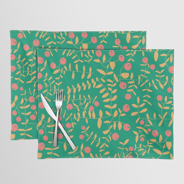 Block print berries bright green Placemat Gallery Image 1