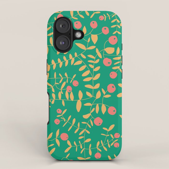 Block print berries bright green iPhone Case Gallery Image 1