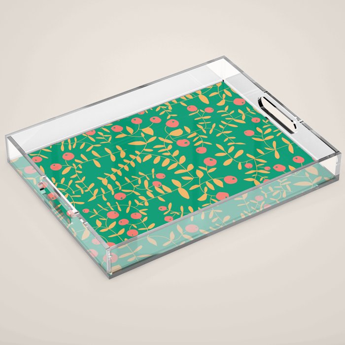 Block print berries bright green Acrylic Tray Gallery Image 1