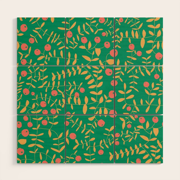 Block print berries bright green Wood Wall Art Gallery Image 1