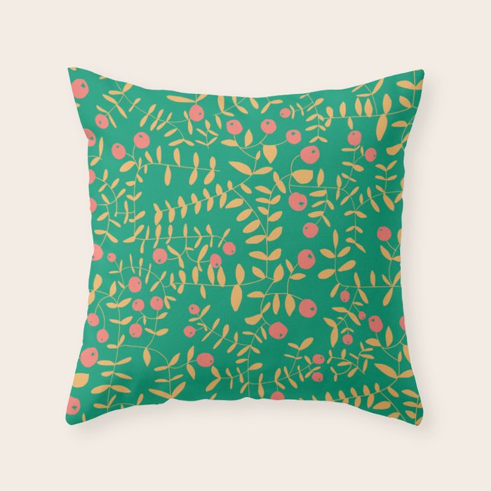 Block print berries bright green Throw Pillow Gallery Image 1
