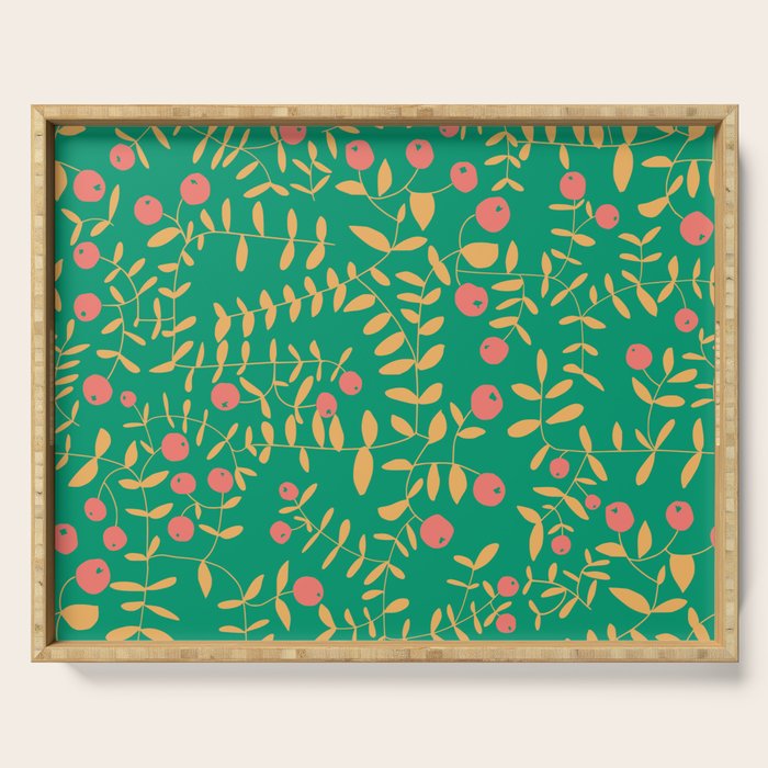 Block print berries bright green Serving Tray Gallery Image 1