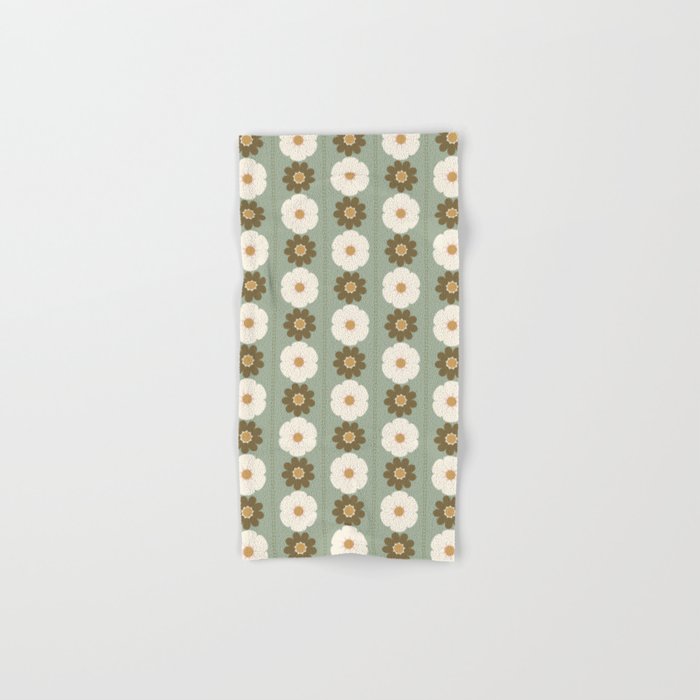 Retro floral pattern, 60s, 70s, style, in sage green Bath Towel Gallery Image 1