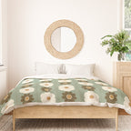 Retro floral pattern, 60s, 70s, style, in sage green Duvet Cover Gallery Image 3