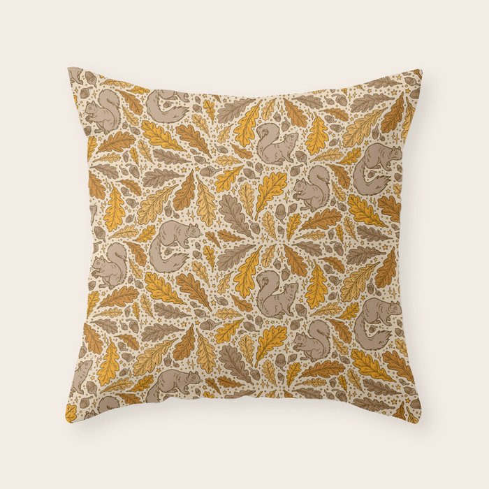 Oak & Squirrels | Autumn Yellows Palette Throw Pillow Gallery Image 1
