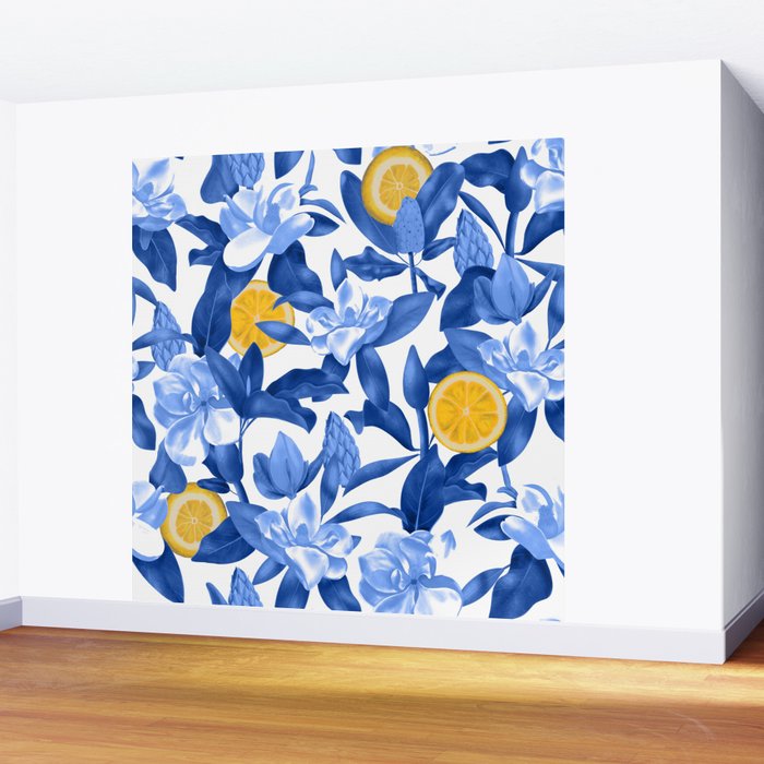 Porcelain Magnolias Flowers and Lemons Wall Mural Gallery Image 2