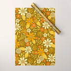 1970s Retro Flowers Pattern in Yellow, Orange & Olive Green Wrapping Paper Gallery Image 1