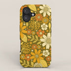 1970s Retro Flowers Pattern in Yellow, Orange & Olive Green iPhone Case Gallery Image 1