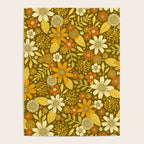 1970s Retro Flowers Pattern in Yellow, Orange & Olive Green Poster Gallery Image 4