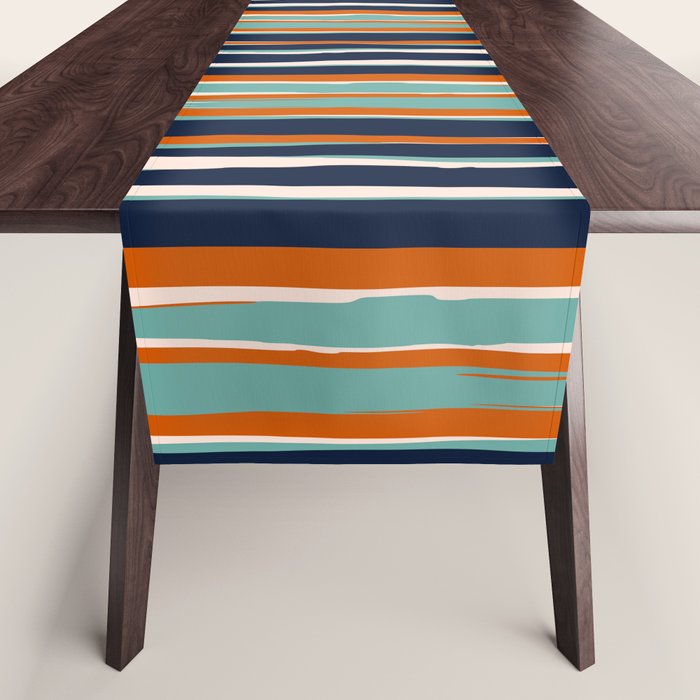 Stripes Abstract, Orange, Teal, Navy Table Runner Gallery Image 1
