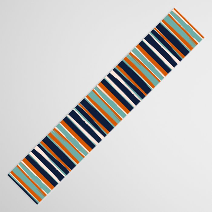 Stripes Abstract, Orange, Teal, Navy Table Runner Gallery Image 3