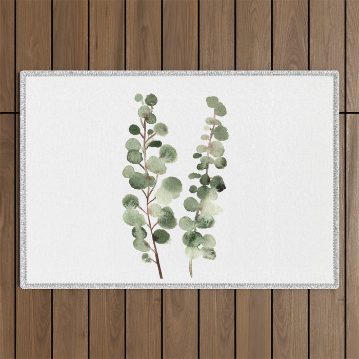 Eucalyptus (watercolor finger painting) Outdoor Rug Gallery Image 1